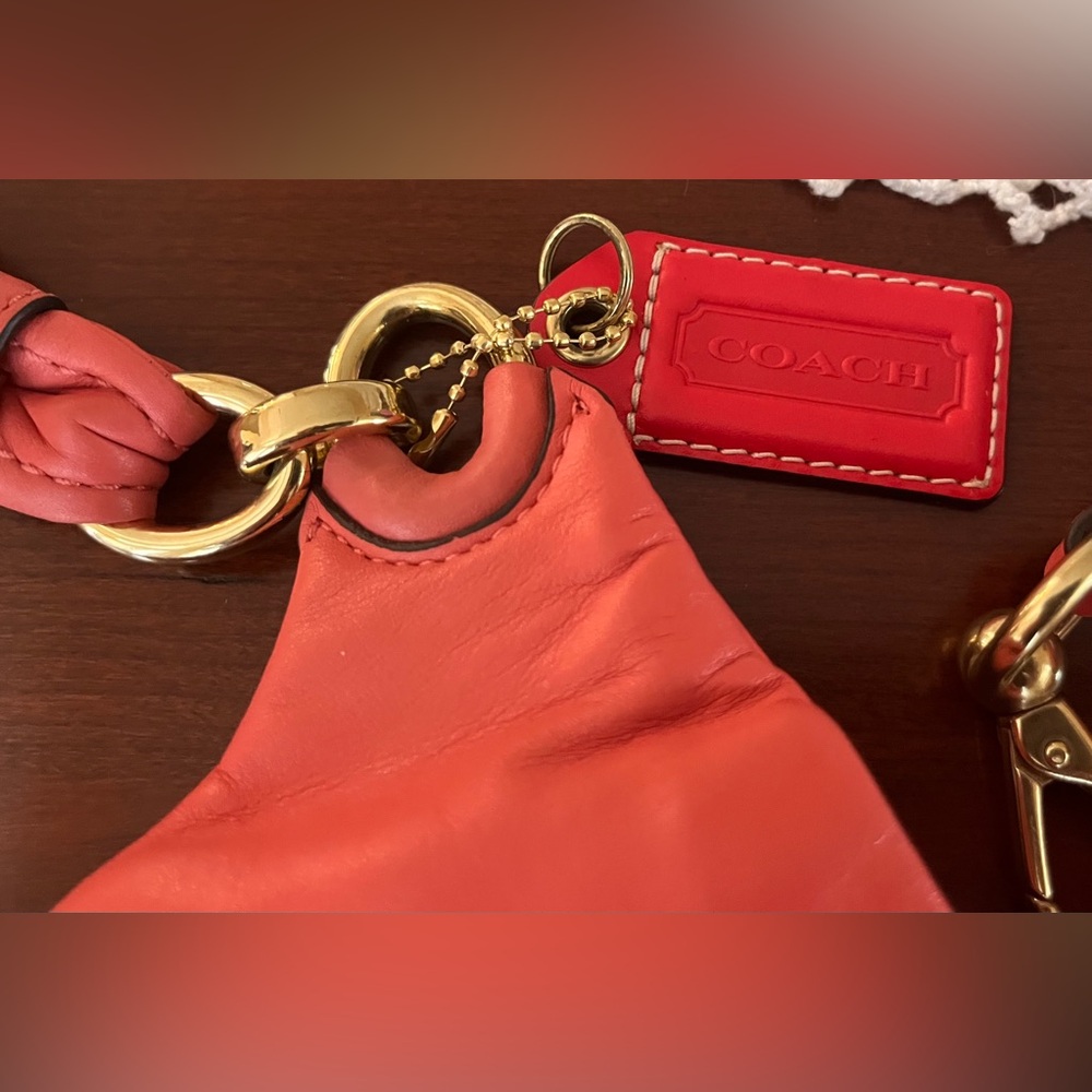 Coach Kristin leather handbag, extra shoulder strap, leather hangtag, coral EUC - Picture 4 of 15
